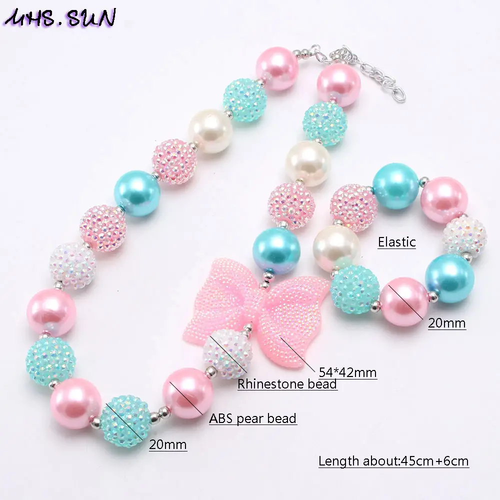 Pink Bow Beaded Necklace Bracelet Set for Girls - Image 4