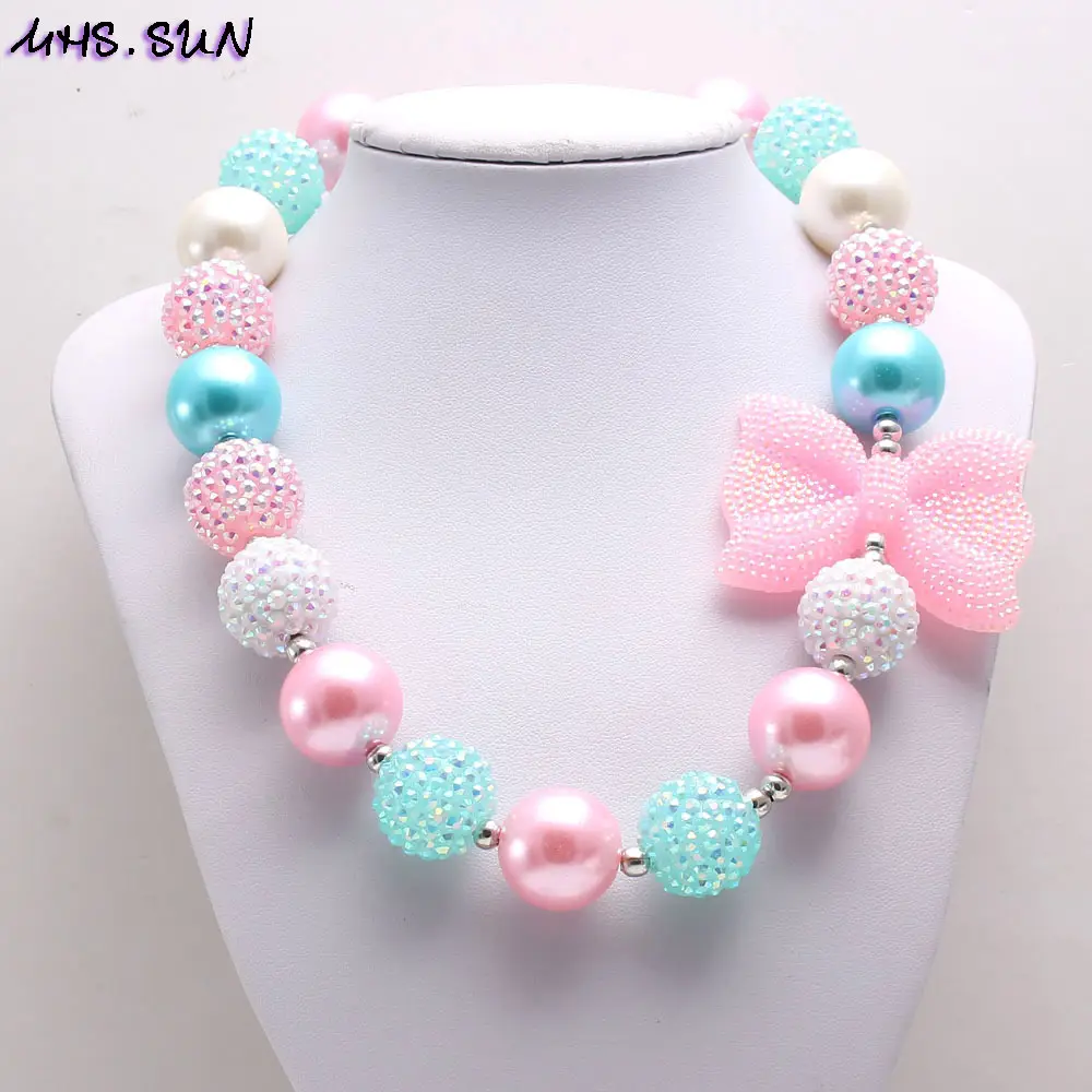 Pink Bow Beaded Necklace Bracelet Set for Girls - Image 5