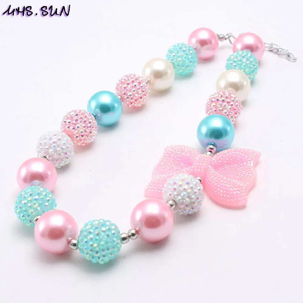 Pink Bow Beaded Necklace Bracelet Set for Girls - Image 2