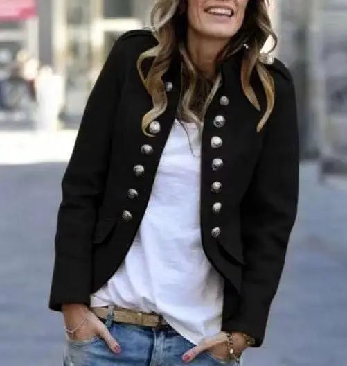 Women Button Jacket Black Long Sleeve 2019 Winter — feature 15