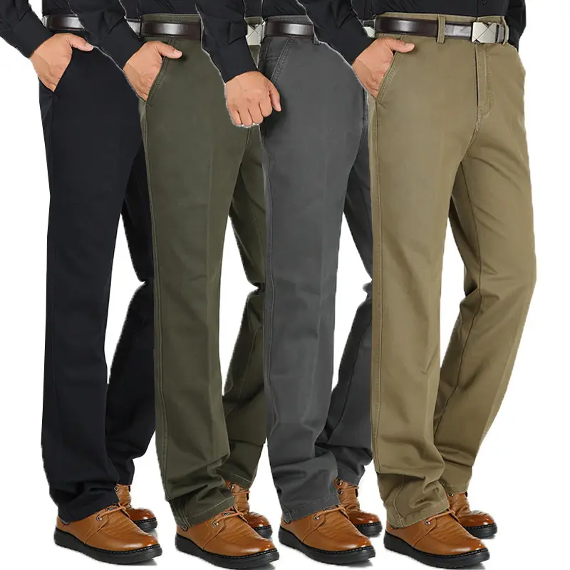 Men's Black Cotton Straight Pants Middle Waist Thick - Image 10