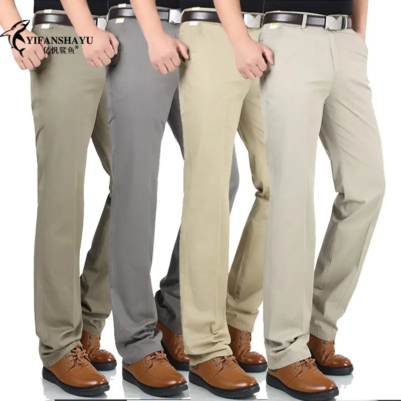 Men's Black Cotton Straight Pants Middle Waist Thick - Image 11