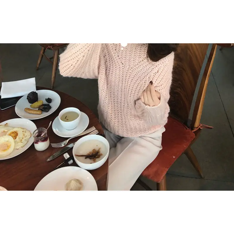 Women's Loose Hollow Wool Pullover Sweater Beige - Image 6