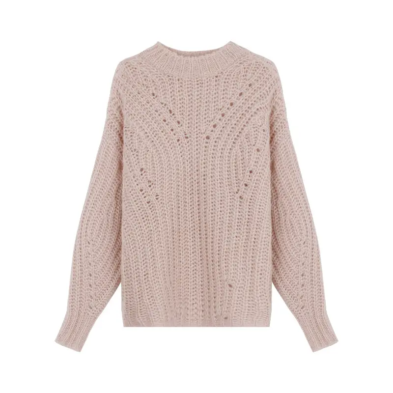 Women's Loose Hollow Wool Pullover Sweater Beige - Image 7