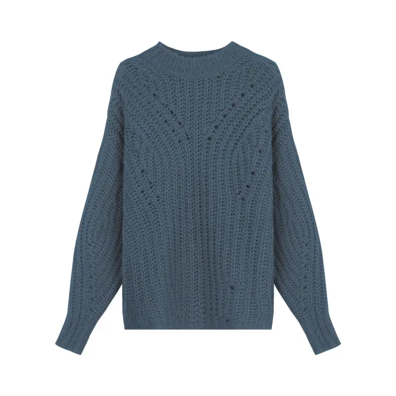 Women's Loose Hollow Wool Pullover Sweater Beige - Image 2