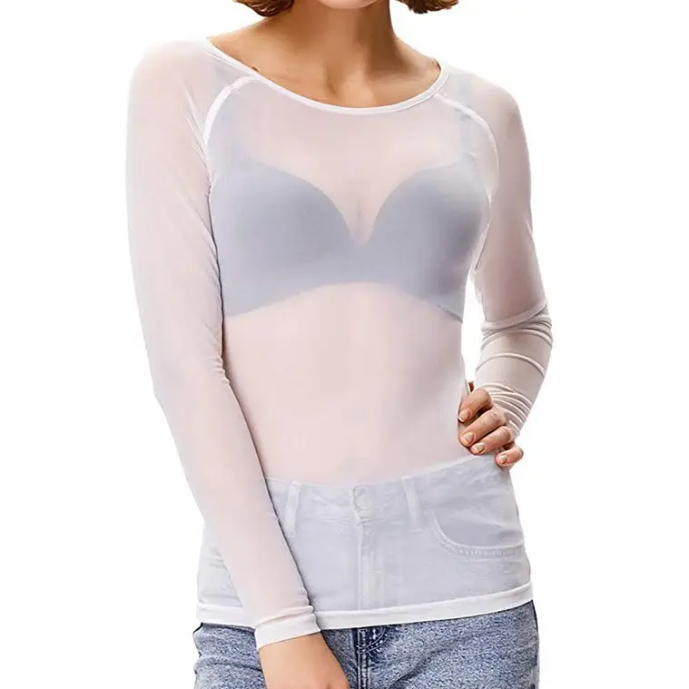 Women's Black Transparent Mesh Long Sleeve Shirt