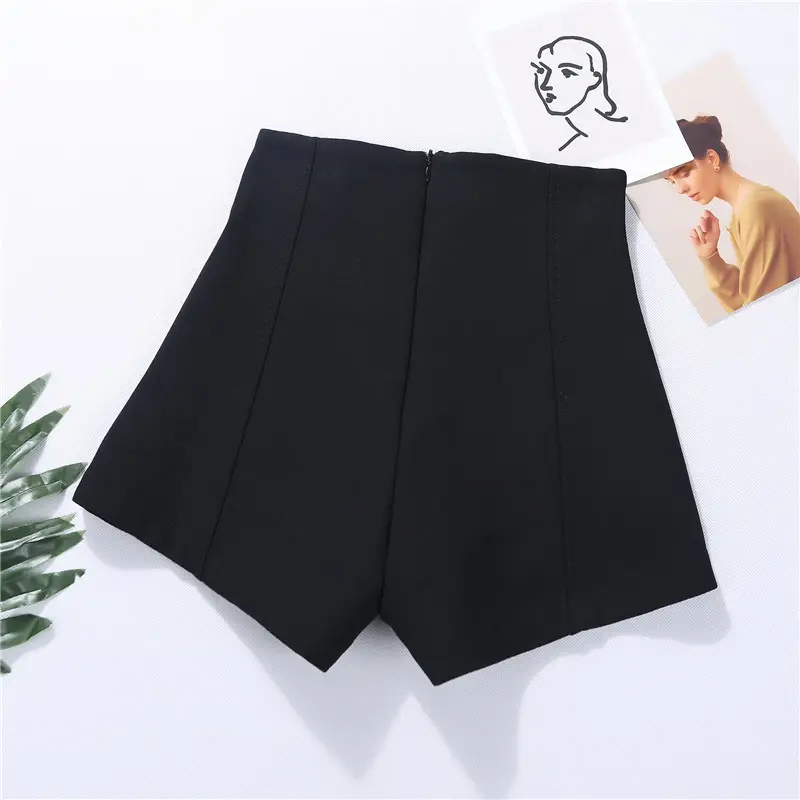 Black Double-Breasted High Waist Casual Shorts for Women