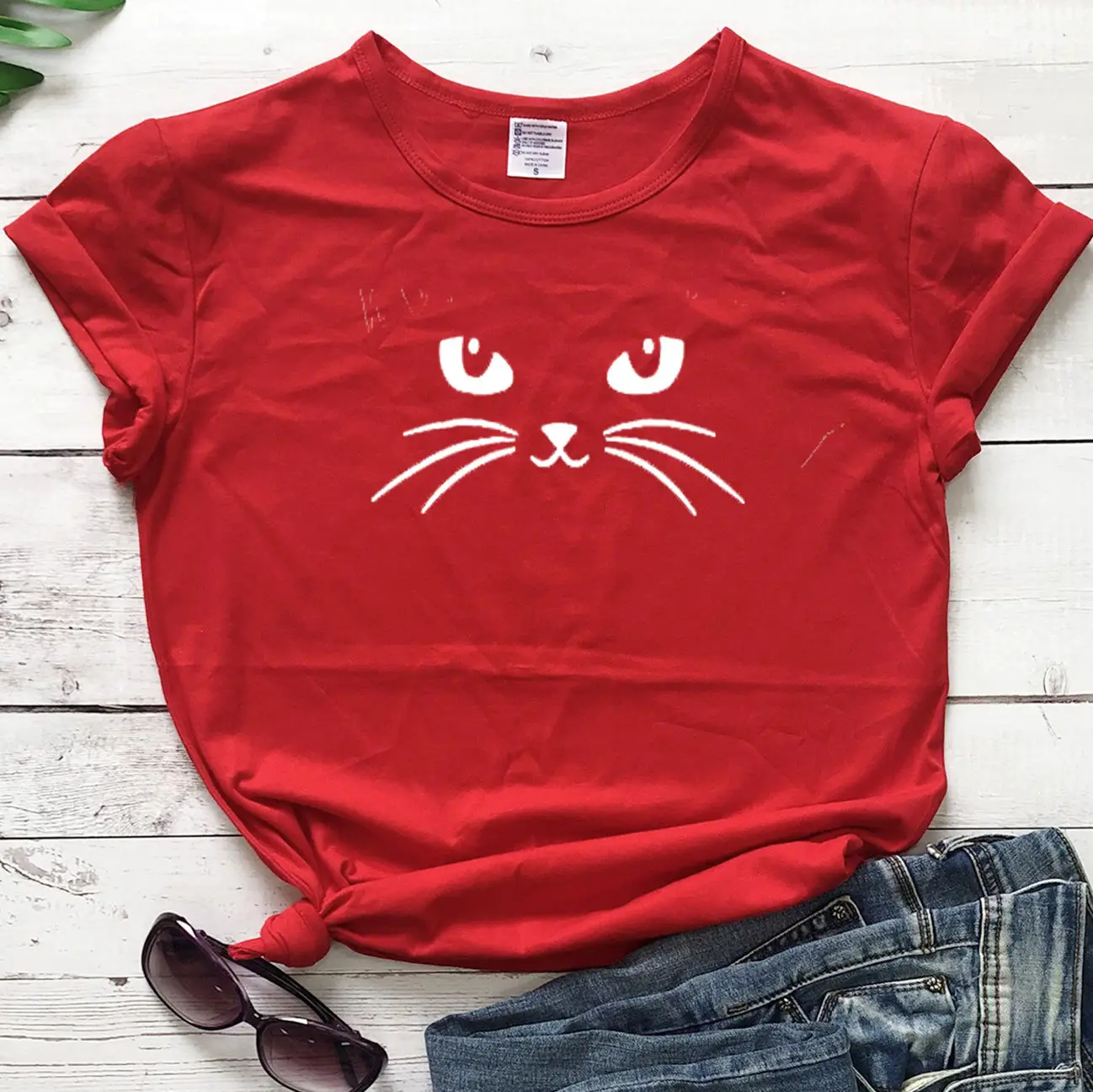 Gray Cat Face T-Shirt Set for Men Women Casual Wear