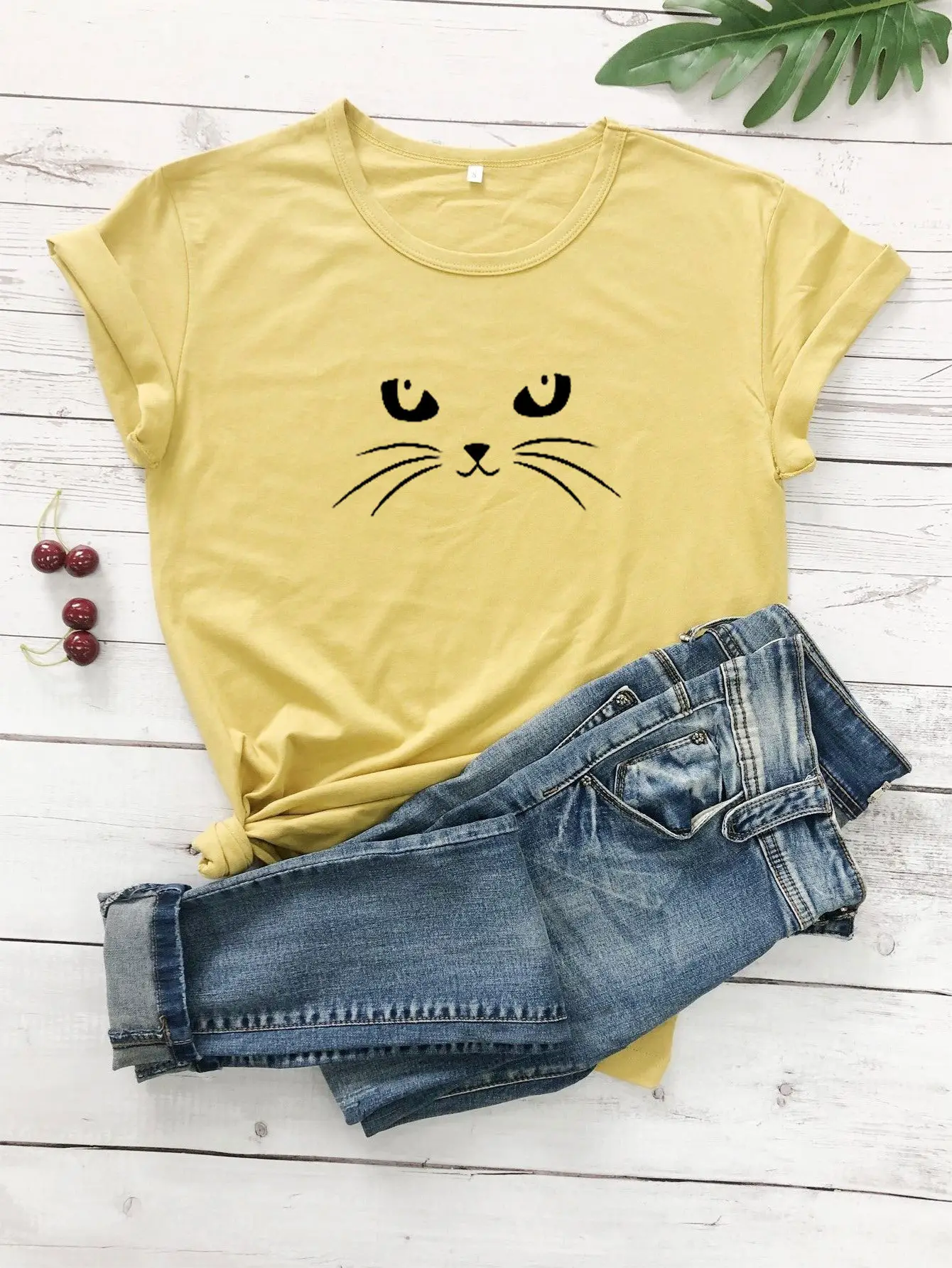 Gray Cat Face T-Shirt Set for Men Women Casual Wear