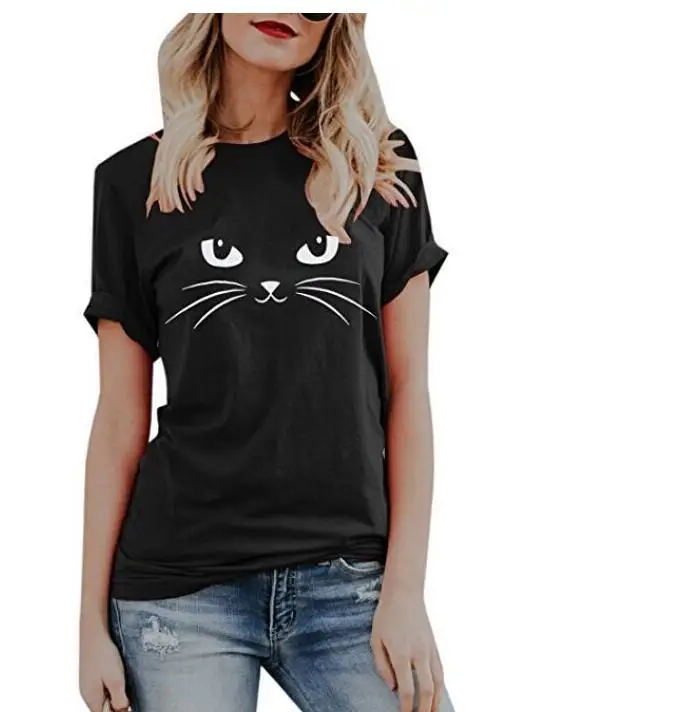 Gray Cat Face T-Shirt Set for Men Women Casual Wear