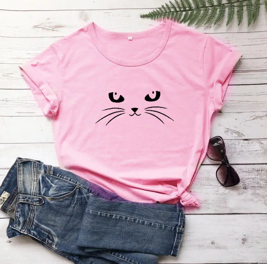 Gray Cat Face T-Shirt Set for Men Women Casual Wear