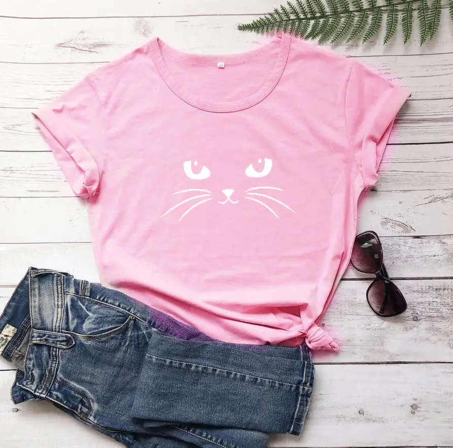 Gray Cat Face T-Shirt Set for Men Women Casual Wear