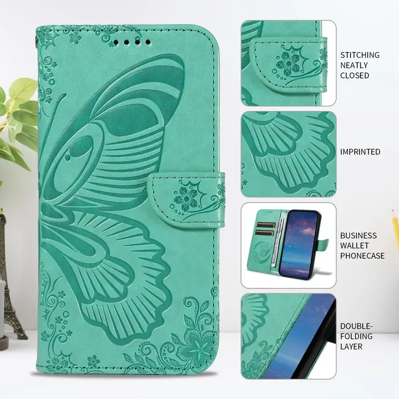 Pink Embossed Leather Phone Case with Butterfly Design - Image 9