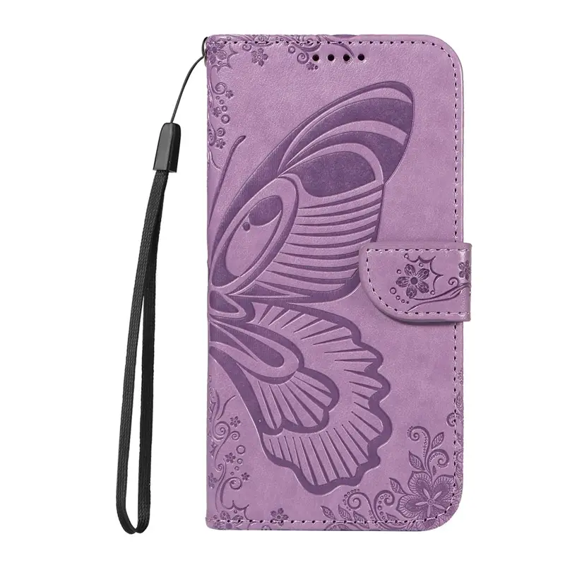 Pink Embossed Leather Phone Case with Butterfly Design - Image 3