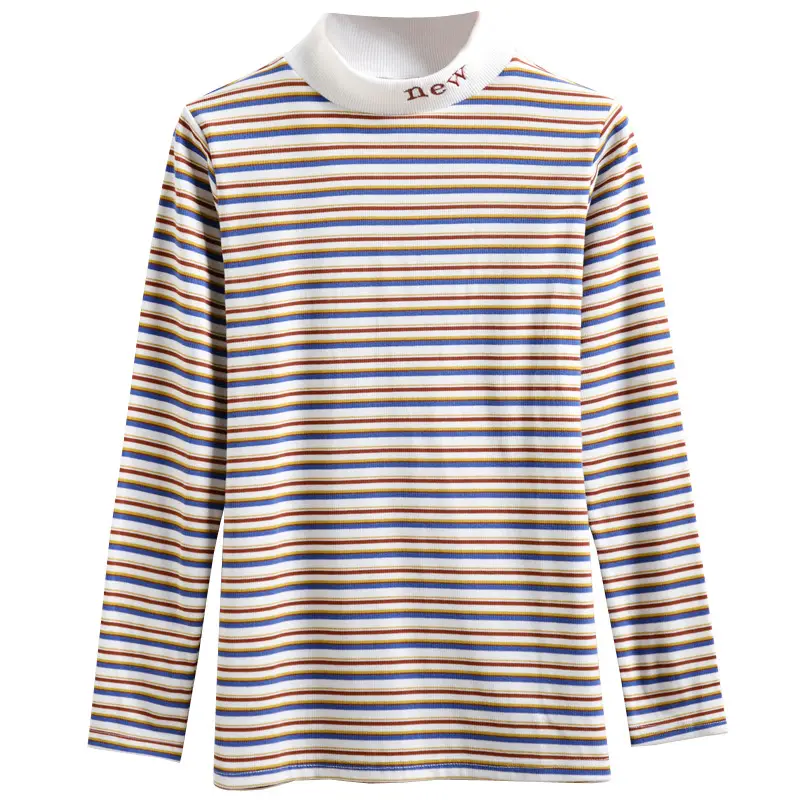 Women Fleece Lined Striped Long Sleeve T-Shirt - Image 5