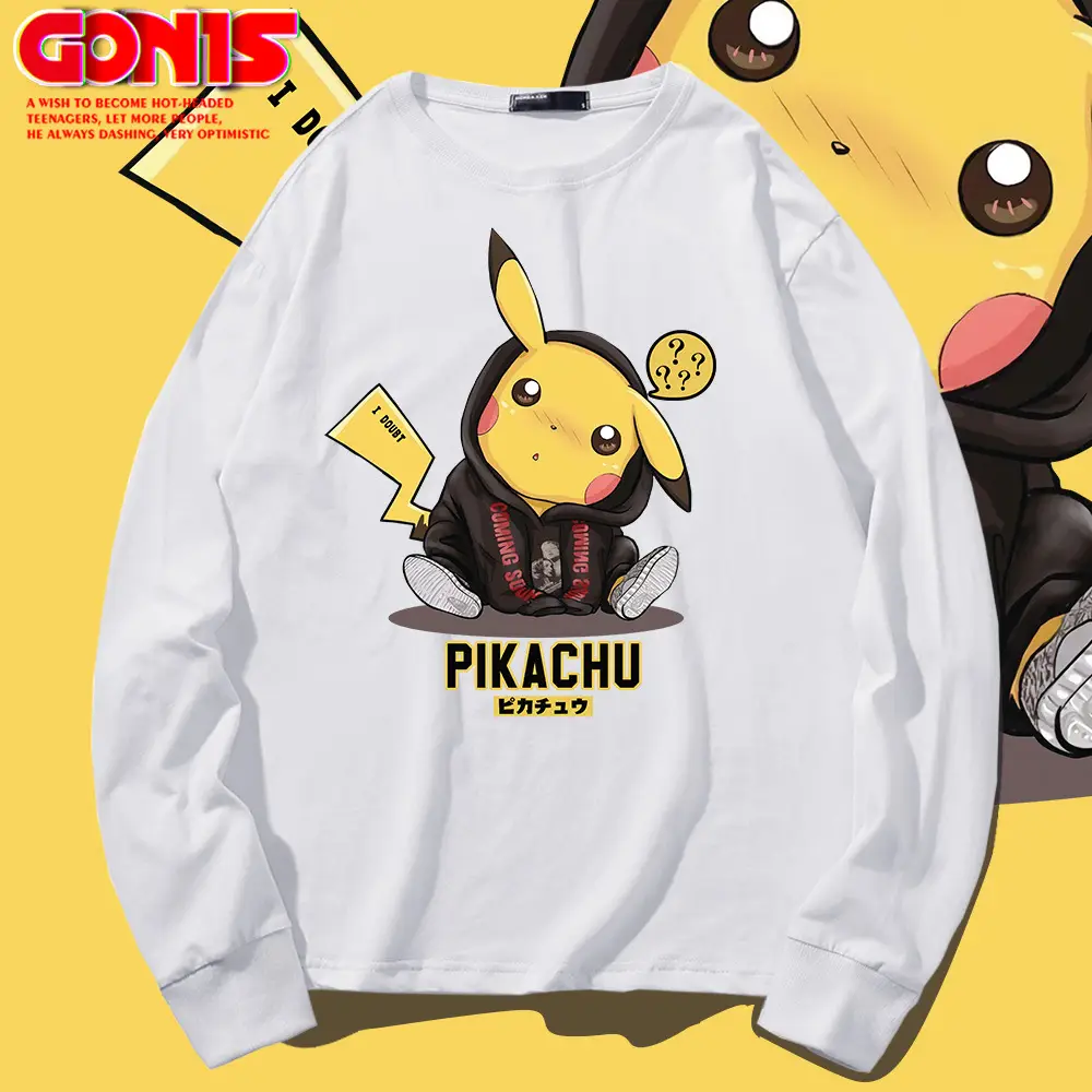 Pikachu Long Sleeve T-Shirt White Pure Cotton Teen Wear