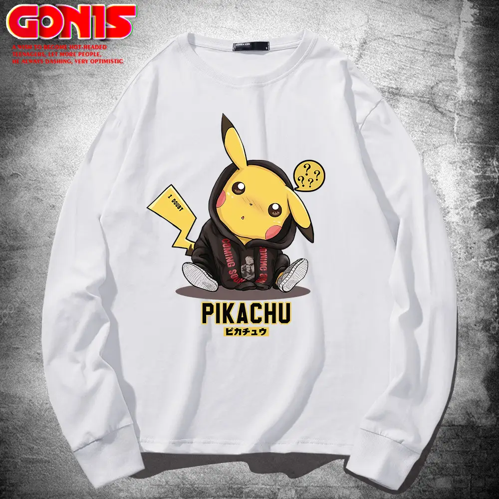 Pikachu Long Sleeve T-Shirt White Pure Cotton Teen Wear