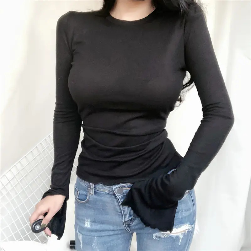 Women's Grey Slim Fit Long Sleeve T-Shirt - Image 7