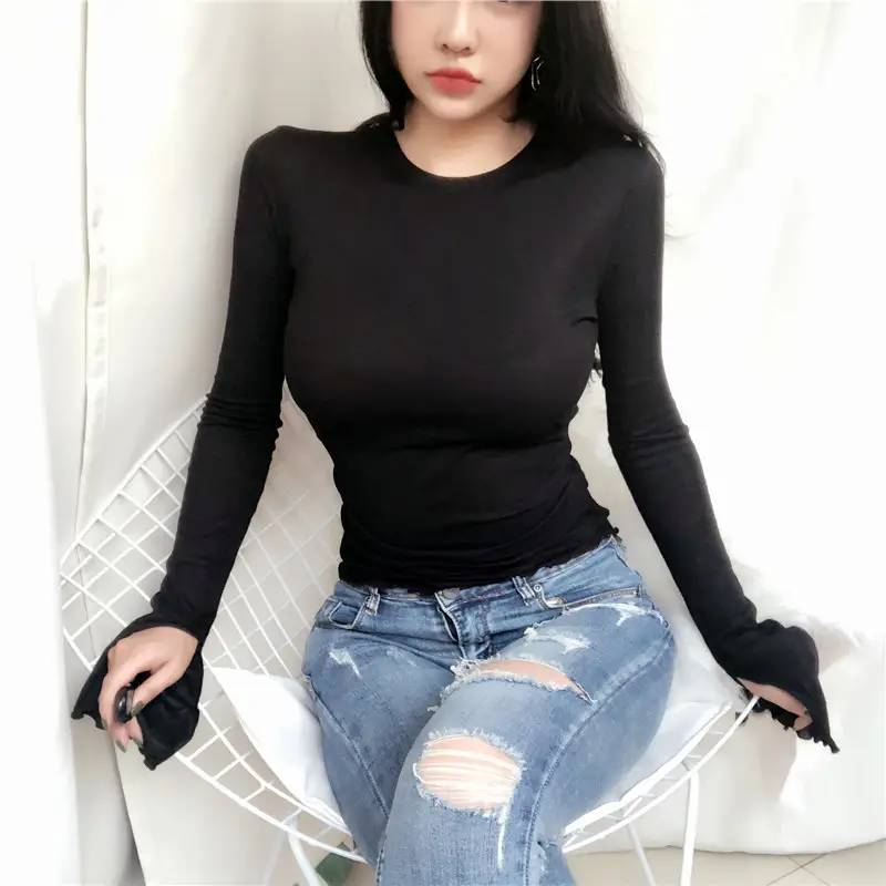 Women's Grey Slim Fit Long Sleeve T-Shirt - Image 8