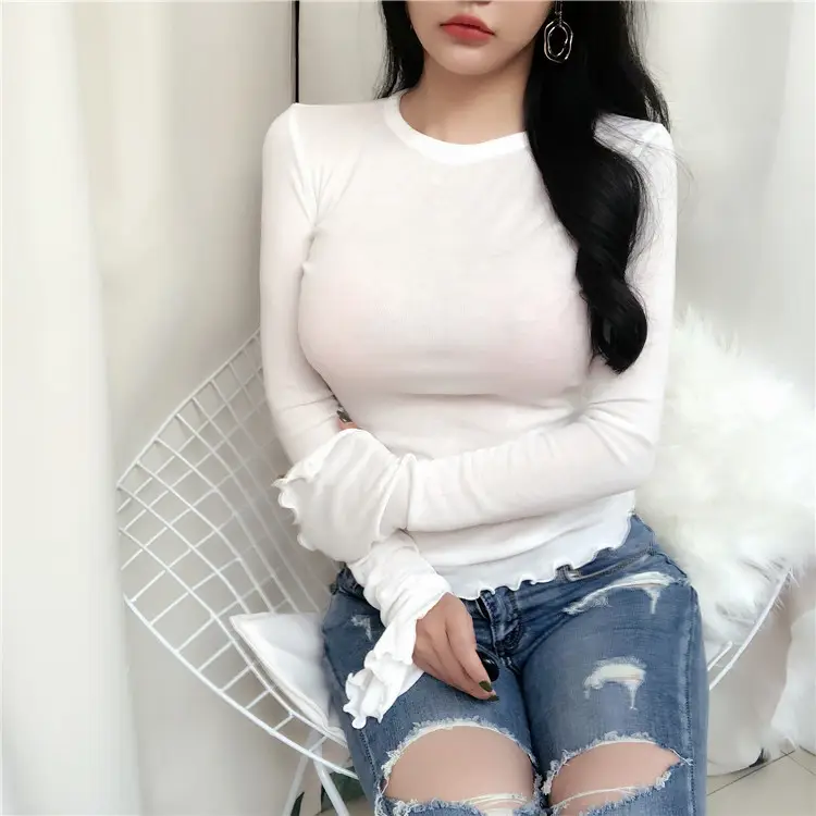 Women's Grey Slim Fit Long Sleeve T-Shirt — feature 13