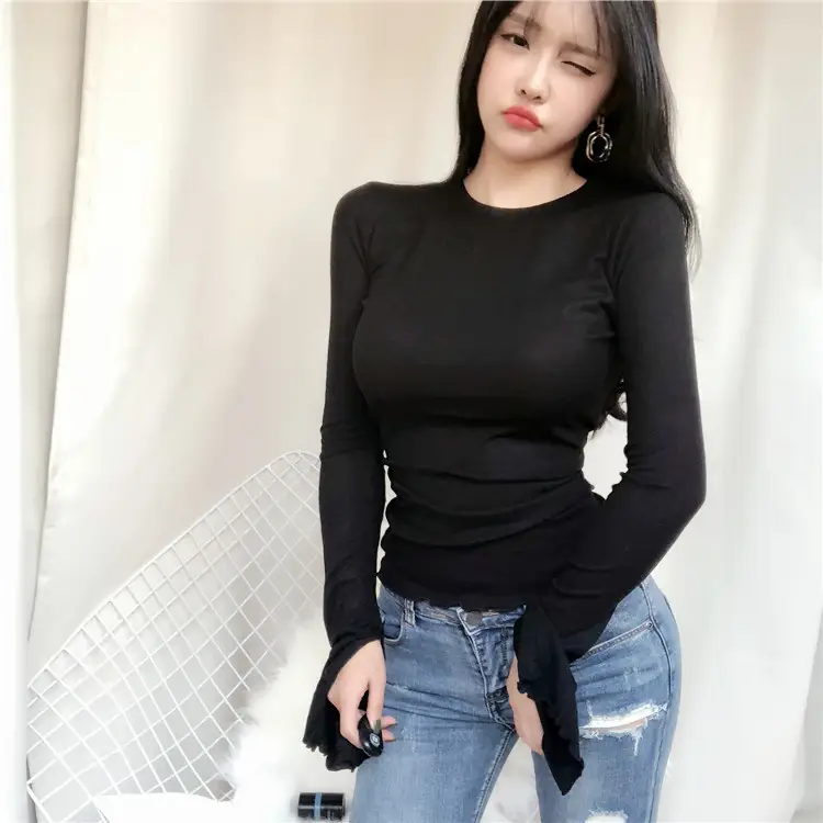 Women's Grey Slim Fit Long Sleeve T-Shirt — feature 16