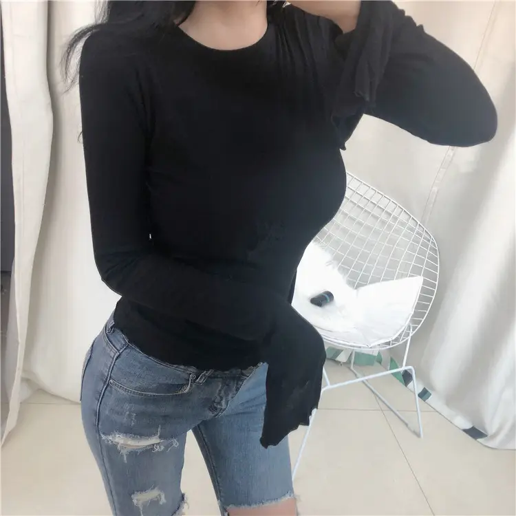 Women's Grey Slim Fit Long Sleeve T-Shirt — feature 18