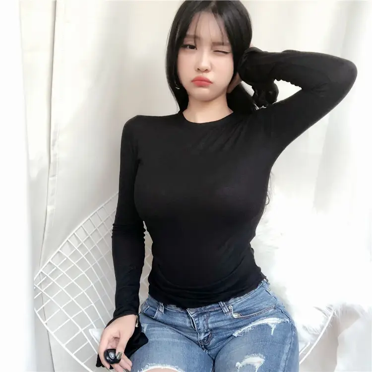 Women's Grey Slim Fit Long Sleeve T-Shirt — feature 19