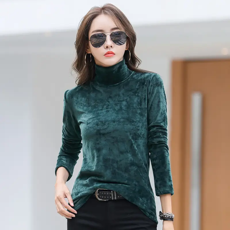 Gold Velvet Long Sleeve High Collar Women's Jacket - Image 2
