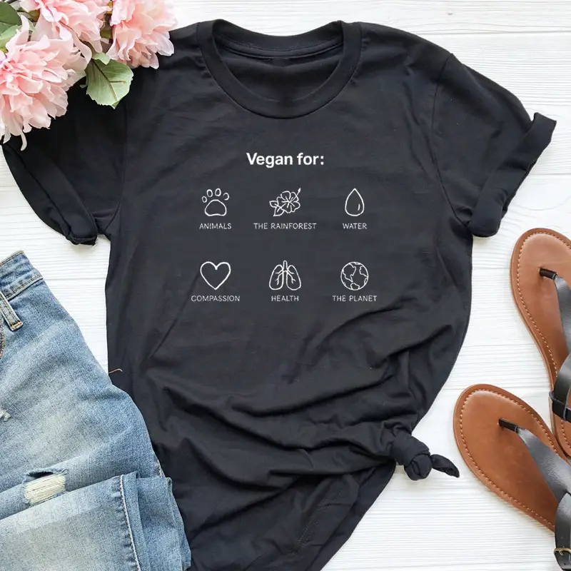 Vegan T-Shirt for Men Women Green Letter Print - Image 2