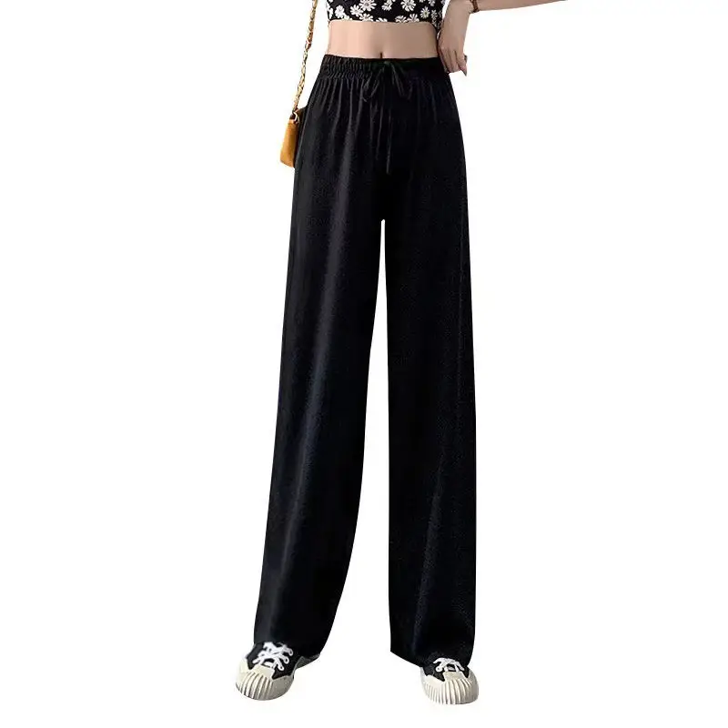 Women's 2025 Ice Silk Wide Leg Pants Black - Image 12