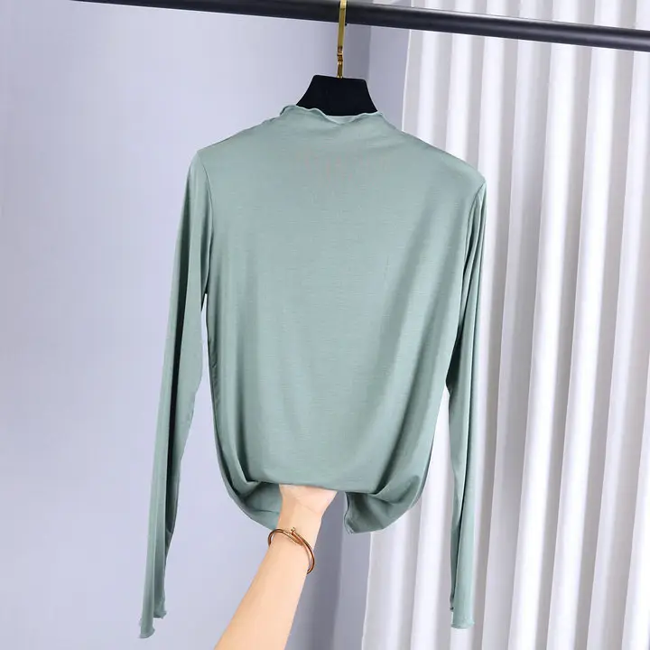 Women's Long Sleeve Collar T-Shirt Green Black - Image 7
