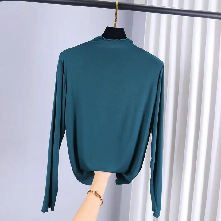 Women's Long Sleeve Collar T-Shirt Green Black - Image 9