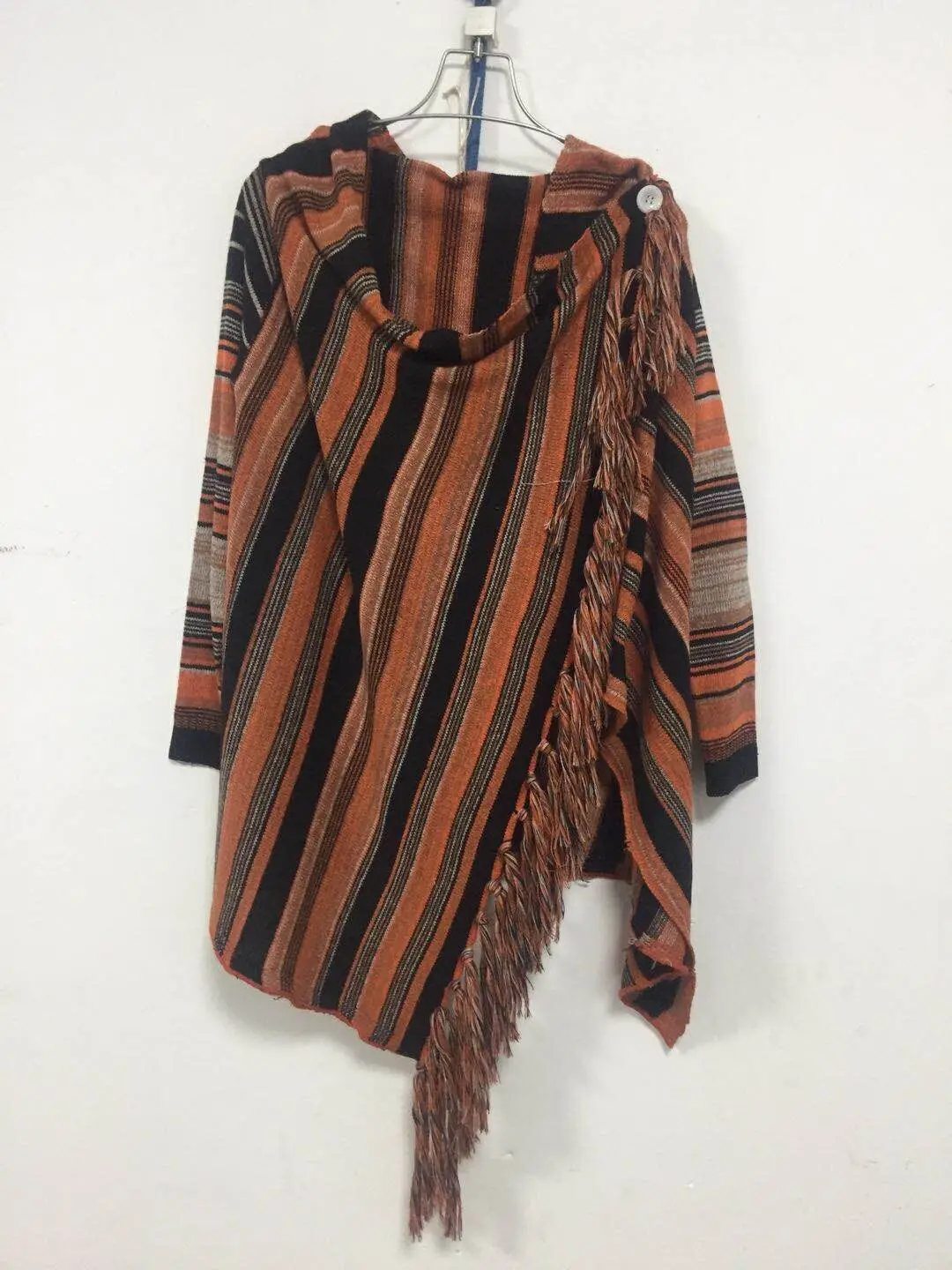 Striped Tassel Coat Sweater Brown Orange