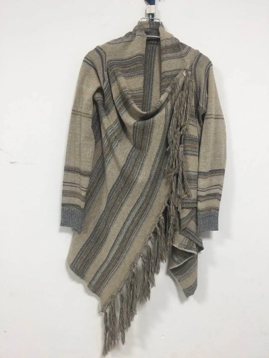Striped Tassel Coat Sweater Brown Orange