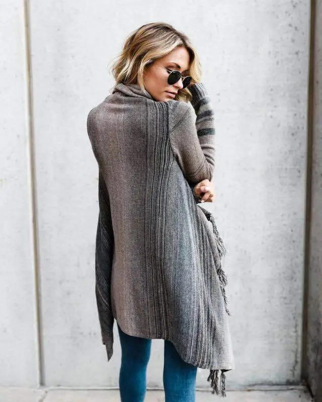 Striped Tassel Coat Sweater Brown Orange — feature 10