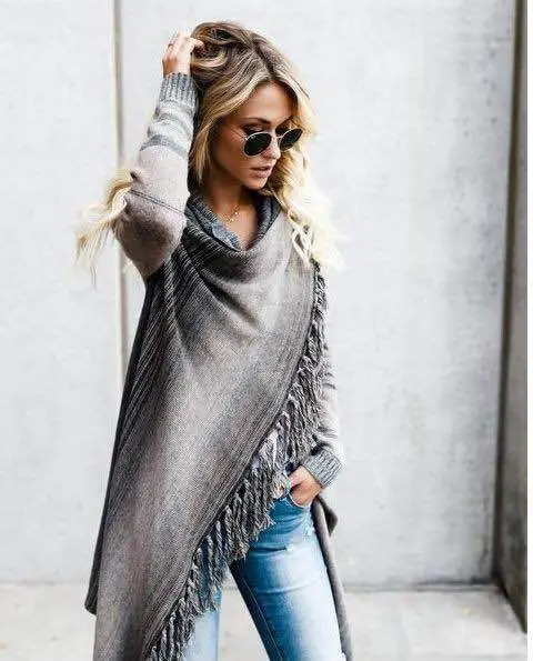 Striped Tassel Coat Sweater Brown Orange — feature 11