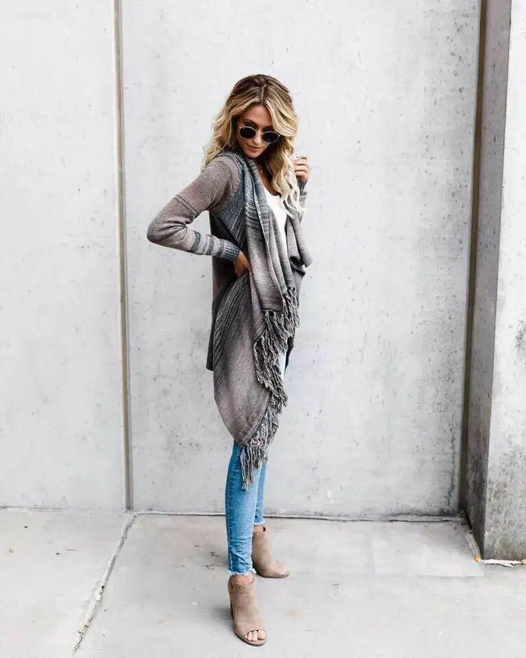 Striped Tassel Coat Sweater Brown Orange — feature 8