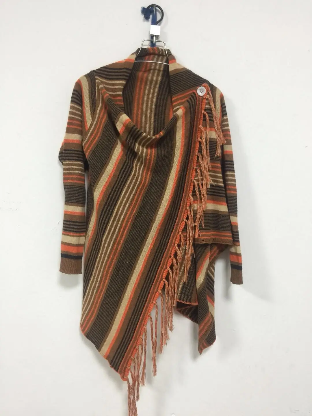 Striped Tassel Coat Sweater Brown Orange