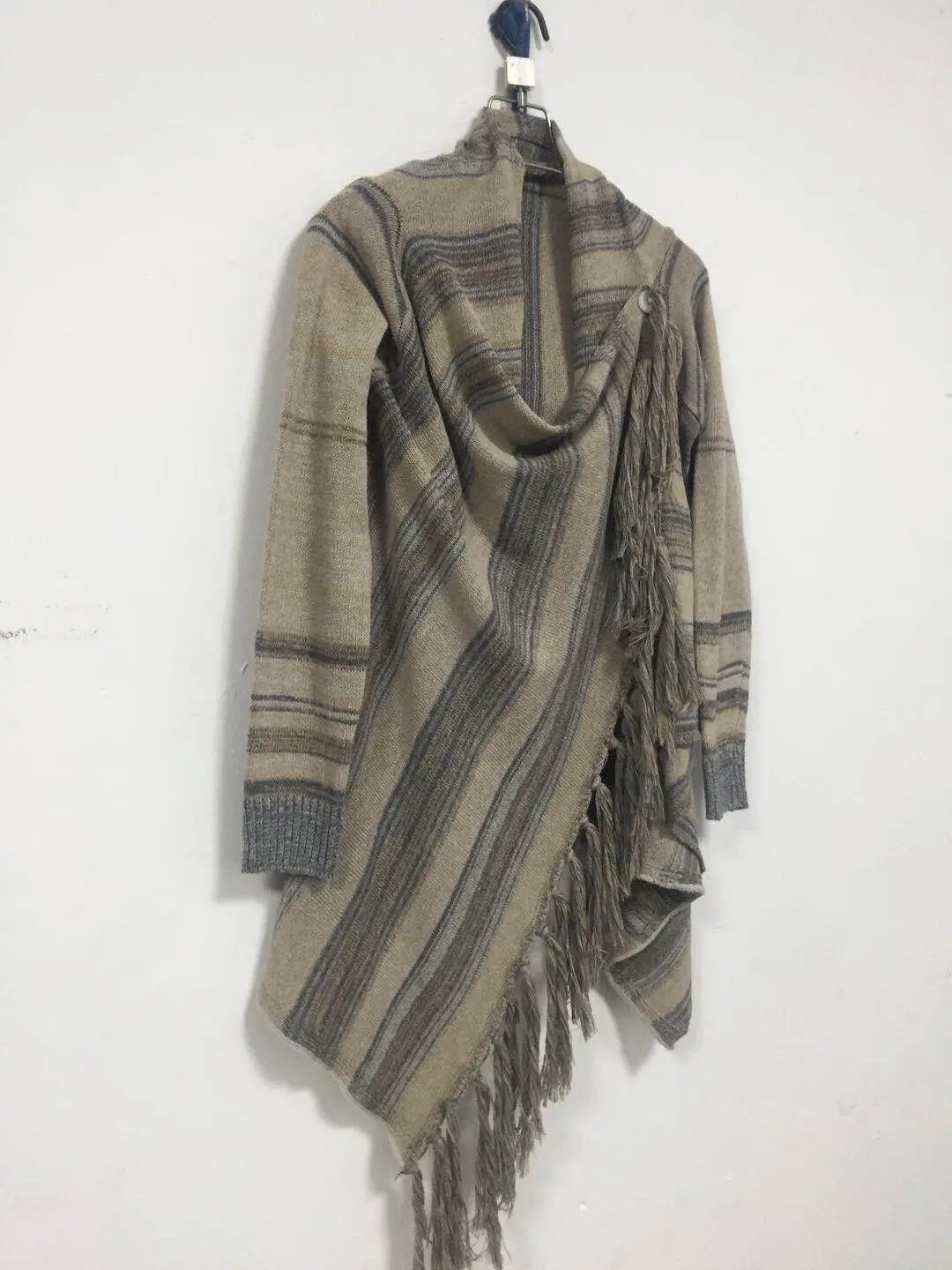 Striped Tassel Coat Sweater Brown Orange