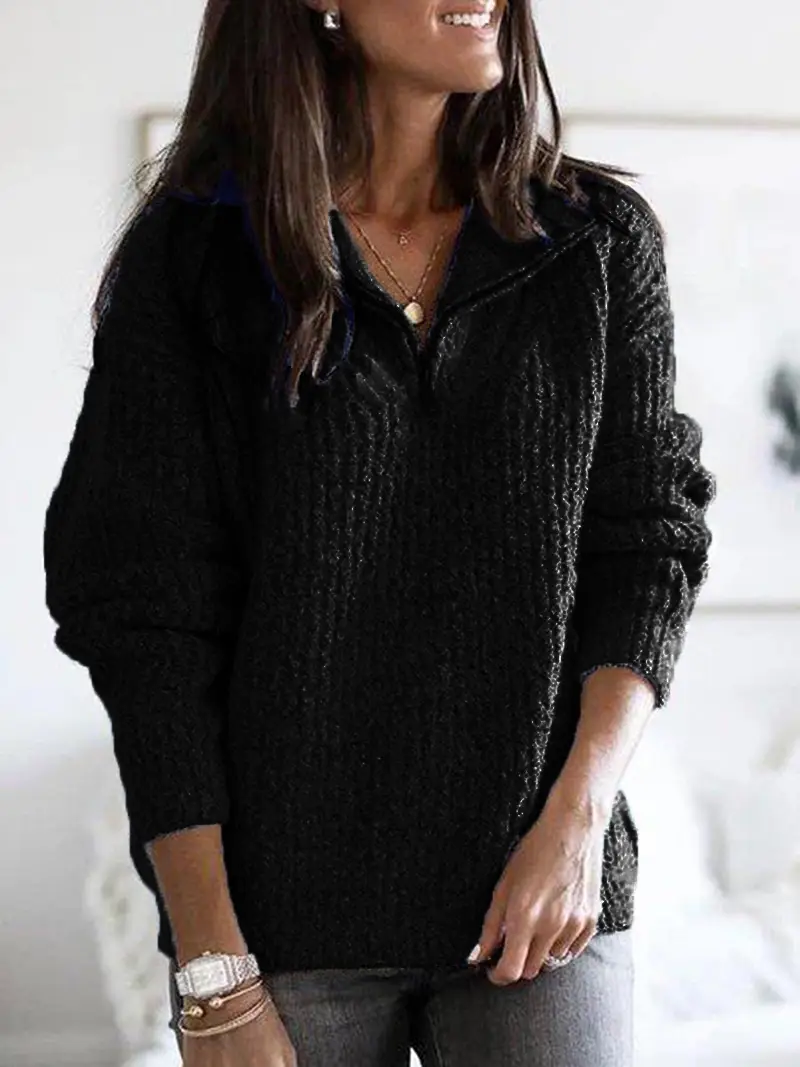 Women Blue Knit Zipper Pullover Jacket Long Sleeve Winter - Image 4