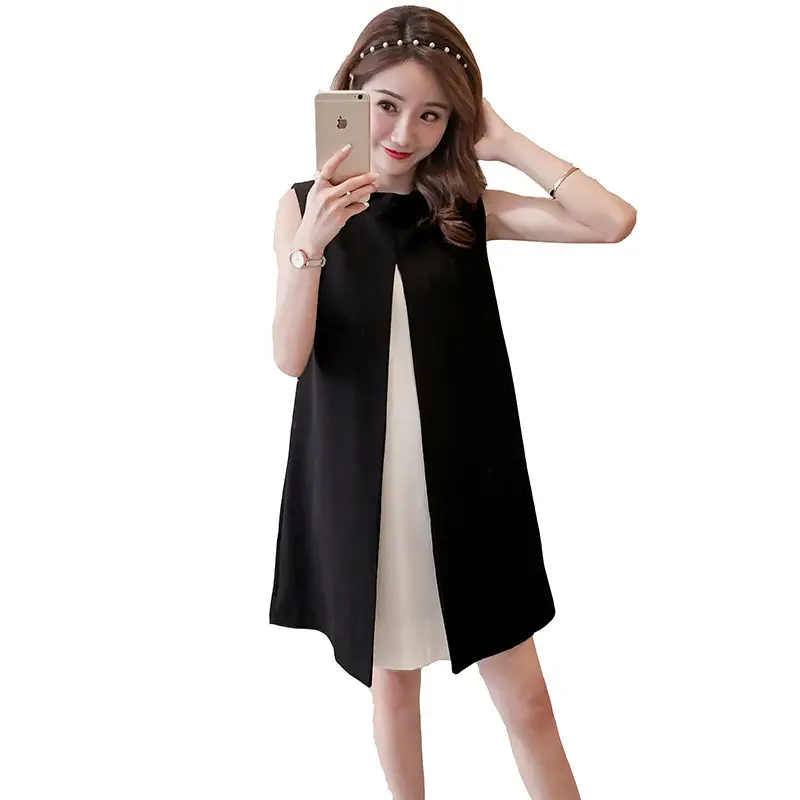 Black & White Bow Tie A-Line Vest Maternity Skirt
