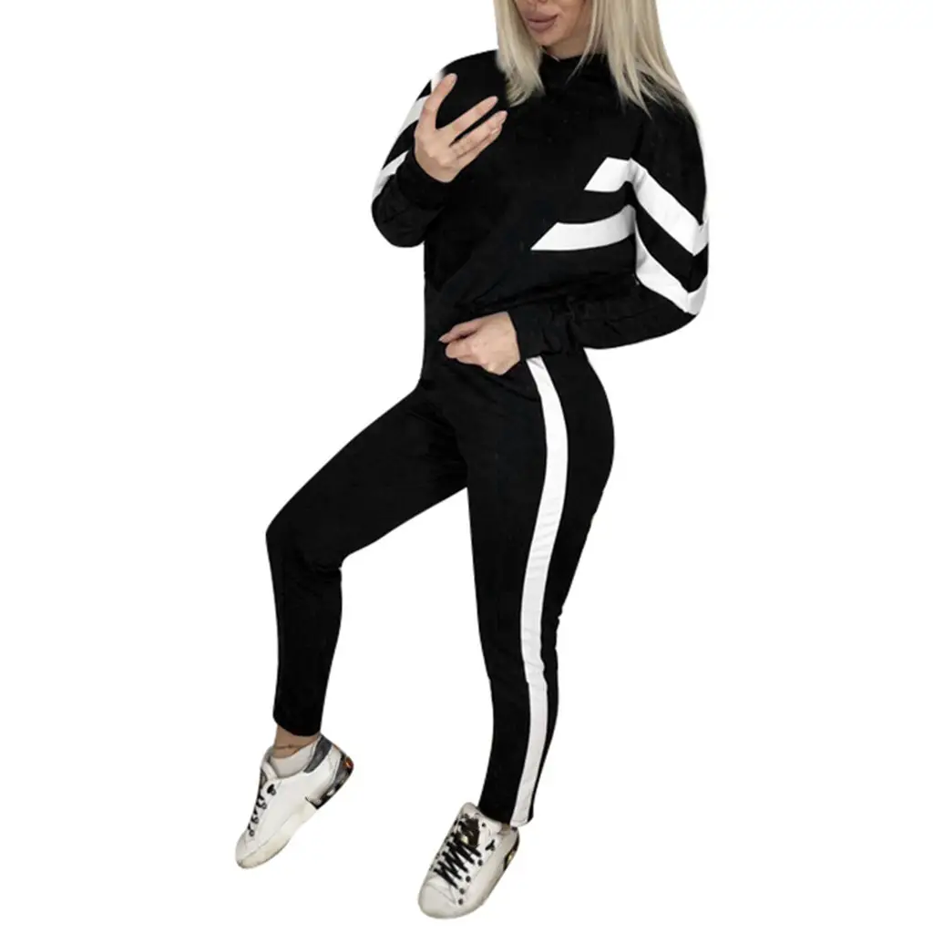 Women Black Yellow Hooded Track Suit Set - Image 4