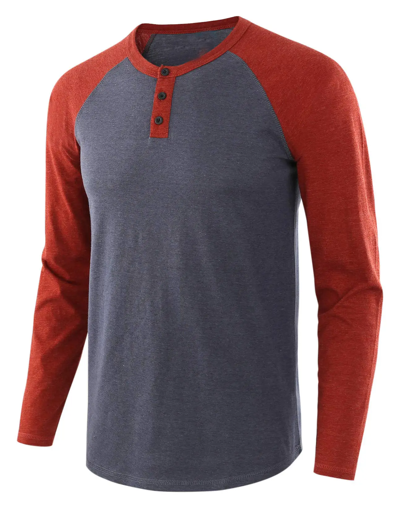 2025 Spring Men's Red Blue Henley T-Shirt - Image 2