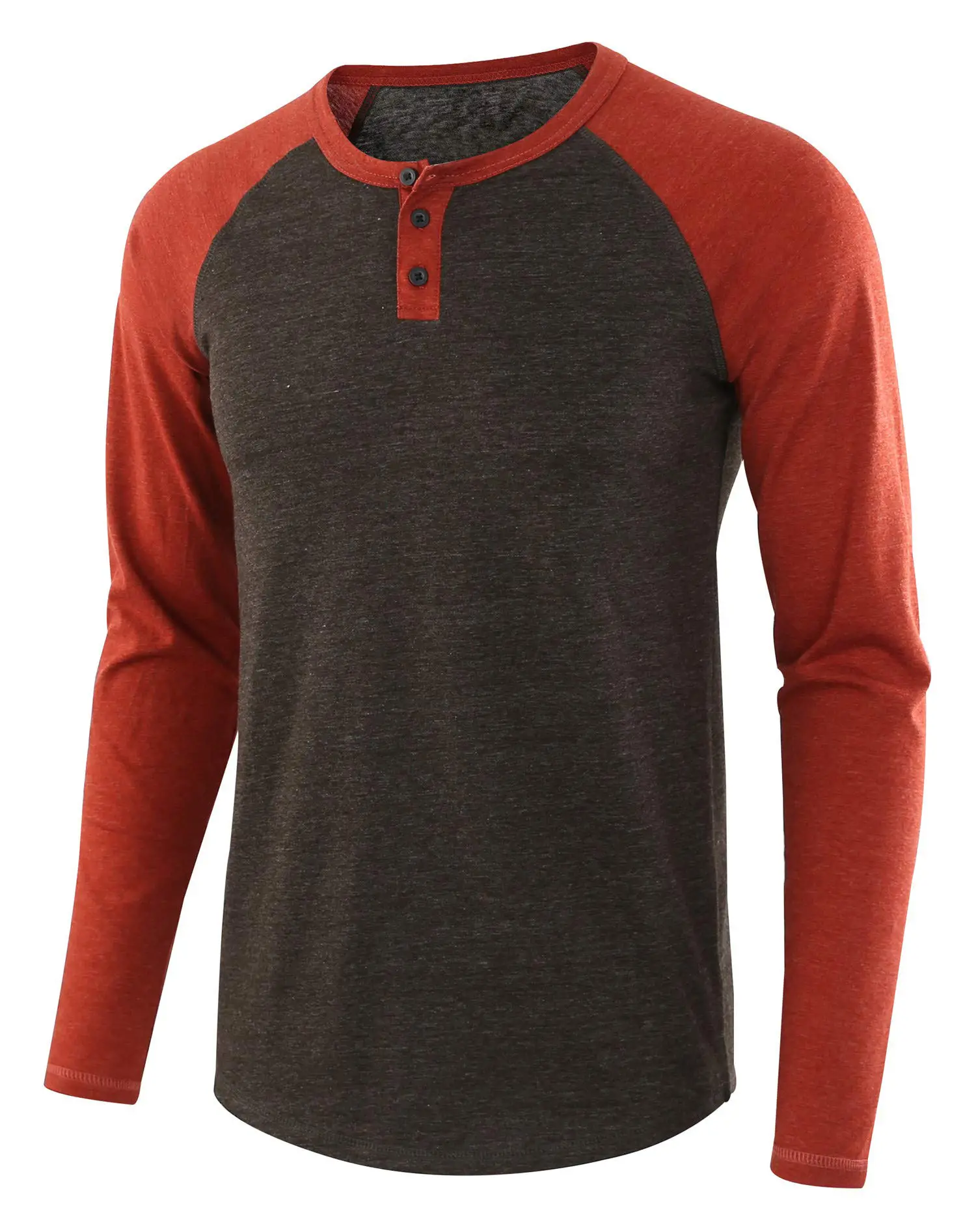 2025 Spring Men's Red Blue Henley T-Shirt - Image 3