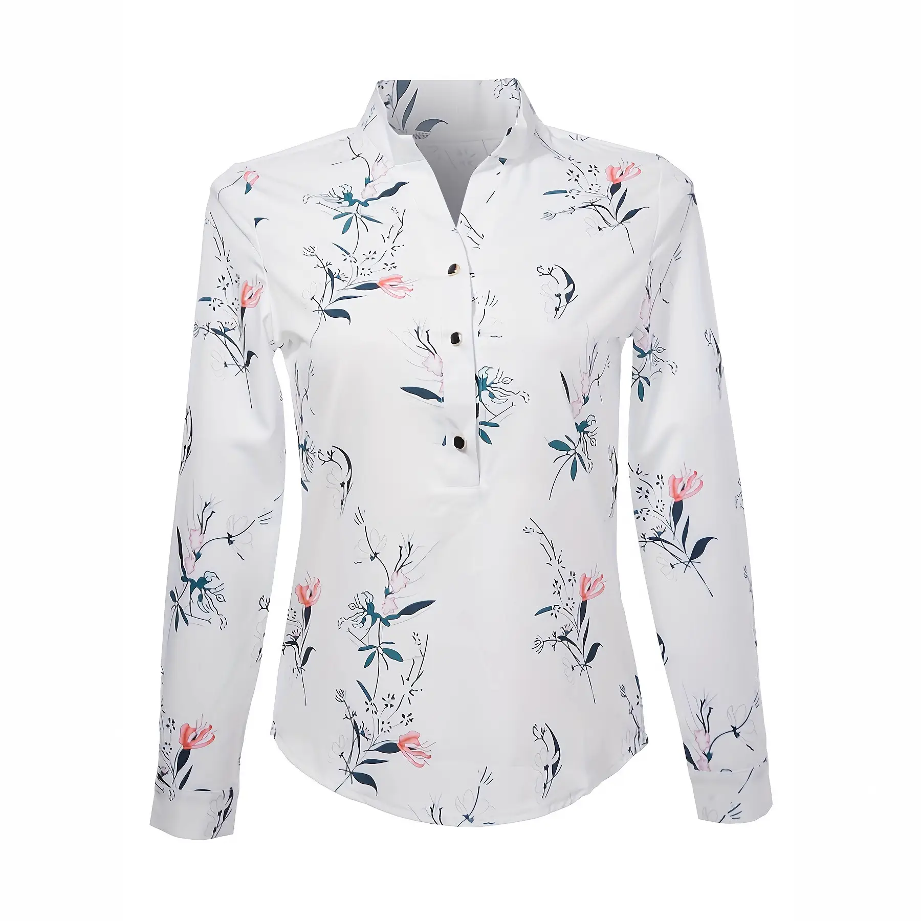 2023 Women's Printed V-Neck Long Sleeve Shirt White - Image 3