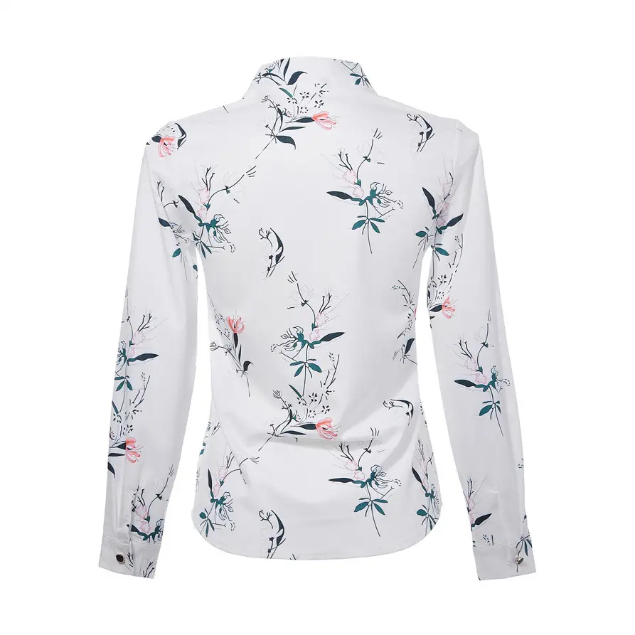 2023 Women's Printed V-Neck Long Sleeve Shirt White - Image 4