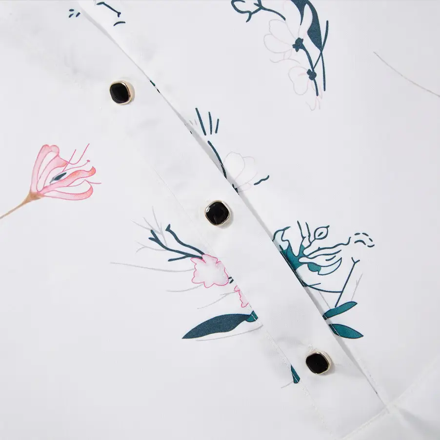 2023 Women's Printed V-Neck Long Sleeve Shirt White - Image 5