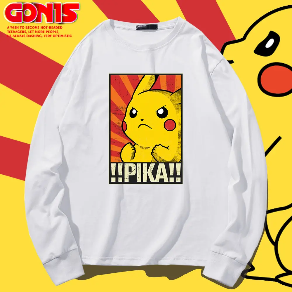 Men Women Blue Pikachu Long Sleeve T-Shirt Pure Cotton