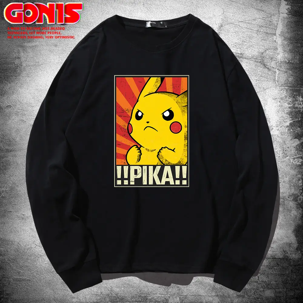 Men Women Blue Pikachu Long Sleeve T-Shirt Pure Cotton