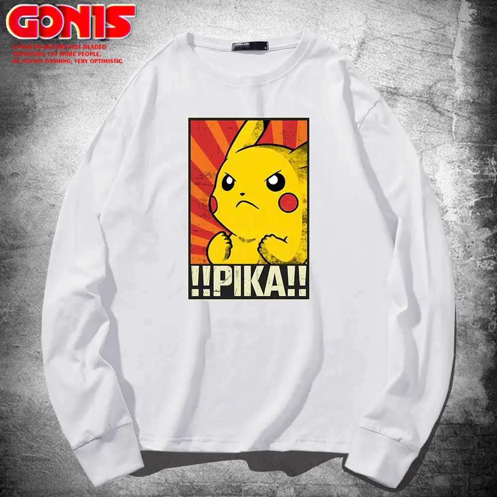 Men Women Blue Pikachu Long Sleeve T-Shirt Pure Cotton